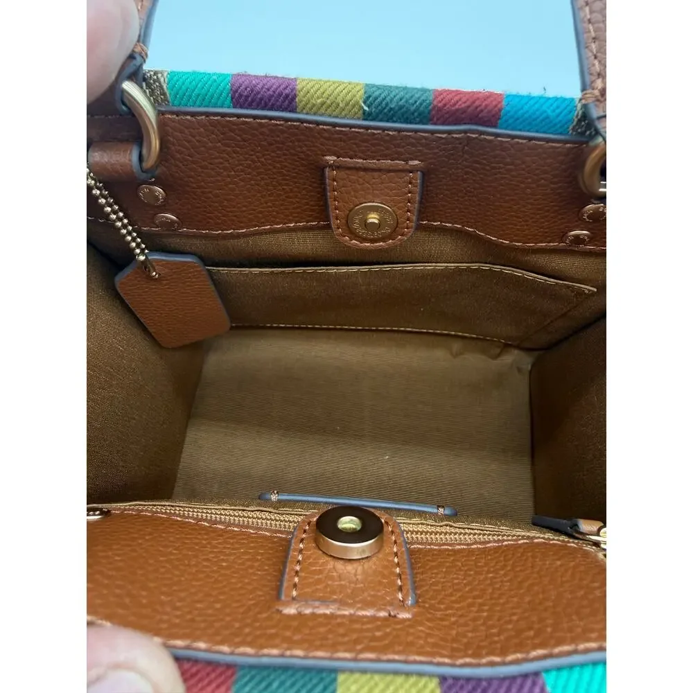 Coach Dempsey Tote 22 Signature Jacquard Canvas Rainbow Stripe Leather Bag C5119